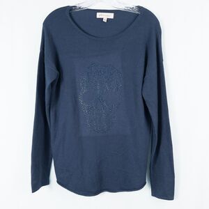 Philosophy Rhinestone Skull Cashmere Blend Sweater Womens Size Medium Navy Blue
